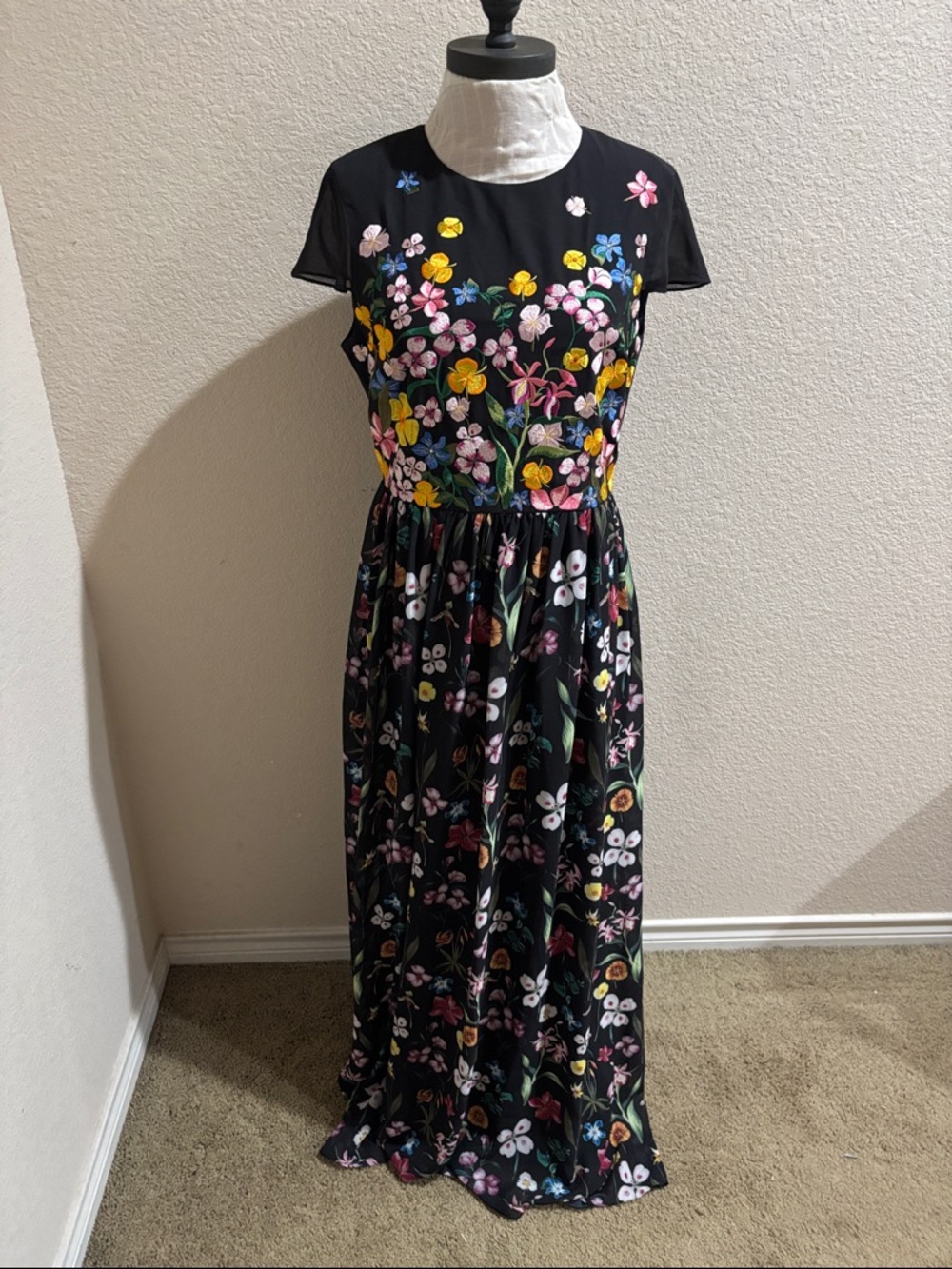 Ted Baker Black Floral Dress with Multicolor Embroidered Blooms